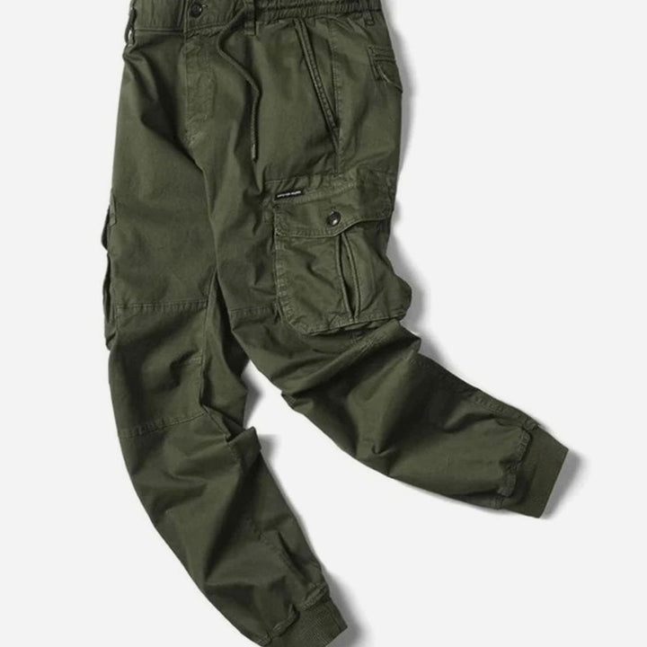 Men's Elastic Waist Cargo Jogger Pants Ribbed-Cuff Tapered Fit