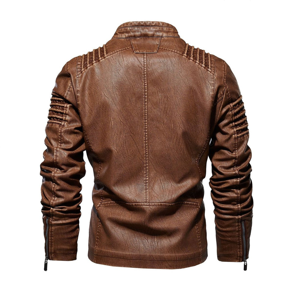 Men's Faux Leather Moto Jacket Structured Shoulder Zip-Up