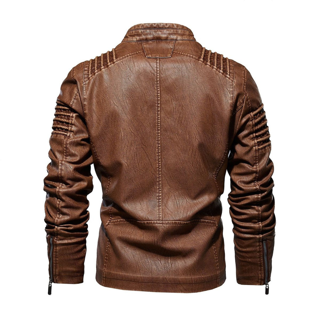 Men's Faux Leather Moto Jacket Structured Shoulder Zip-Up