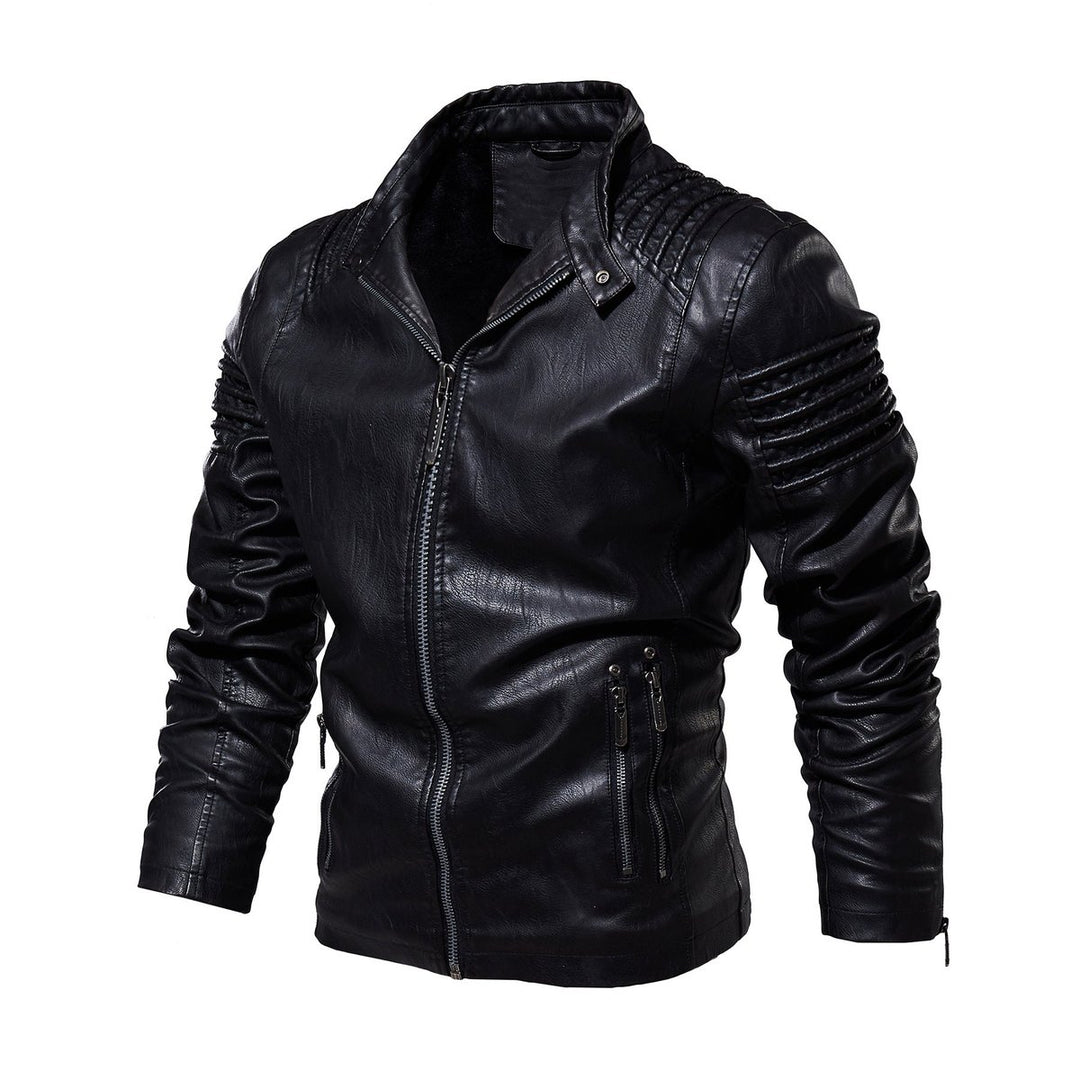 Men's Faux Leather Moto Jacket Structured Shoulder Zip-Up