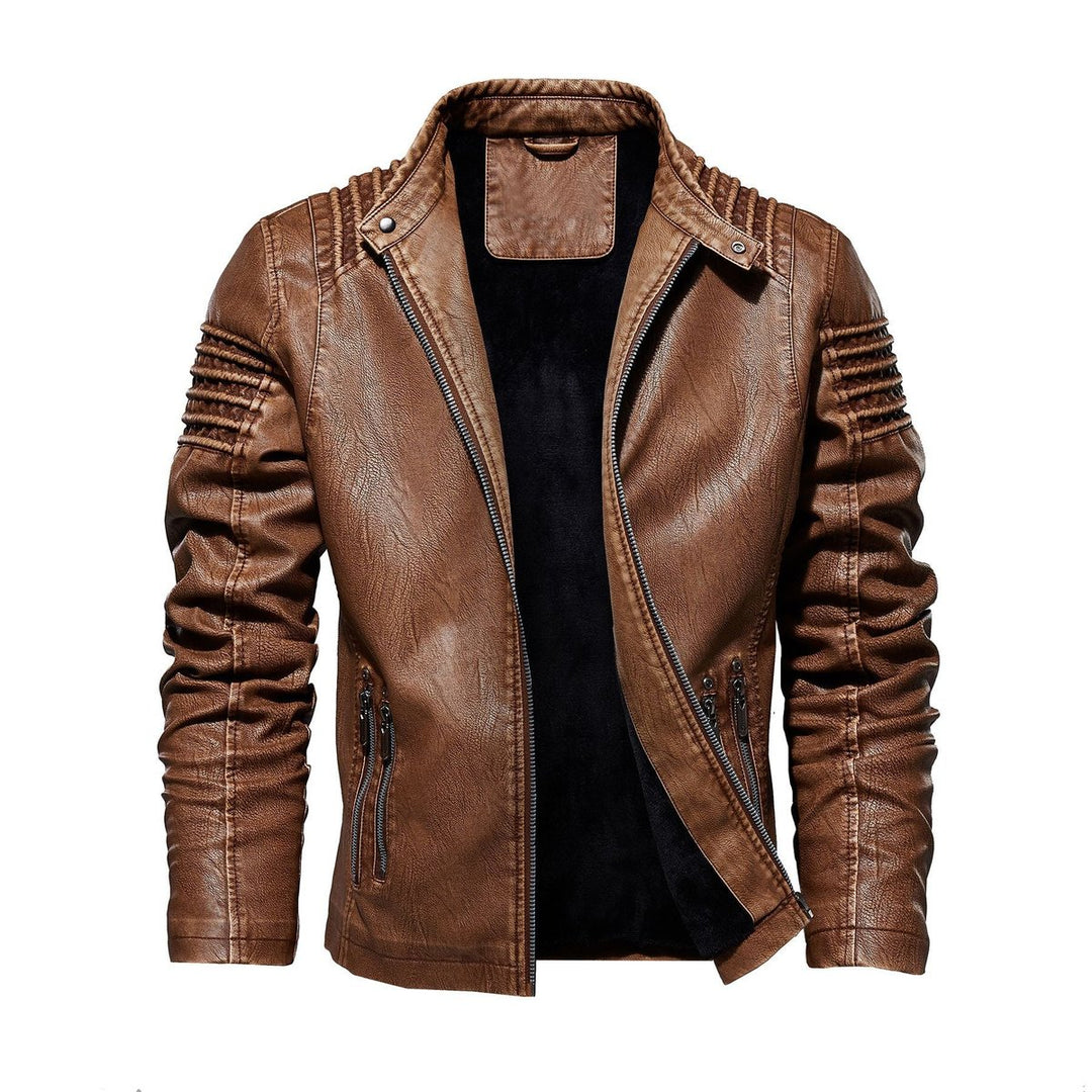 Men's Faux Leather Moto Jacket Structured Shoulder Zip-Up