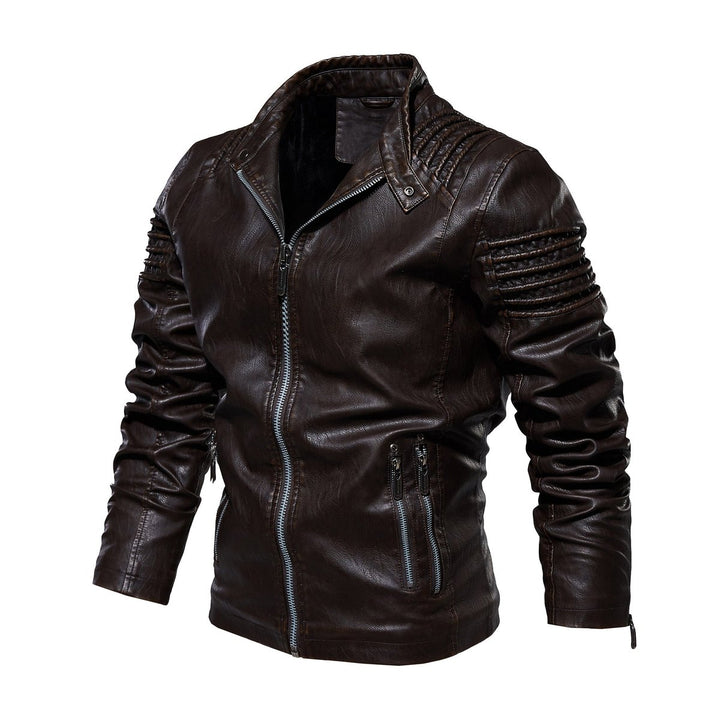 Men's Faux Leather Moto Jacket Structured Shoulder Zip-Up