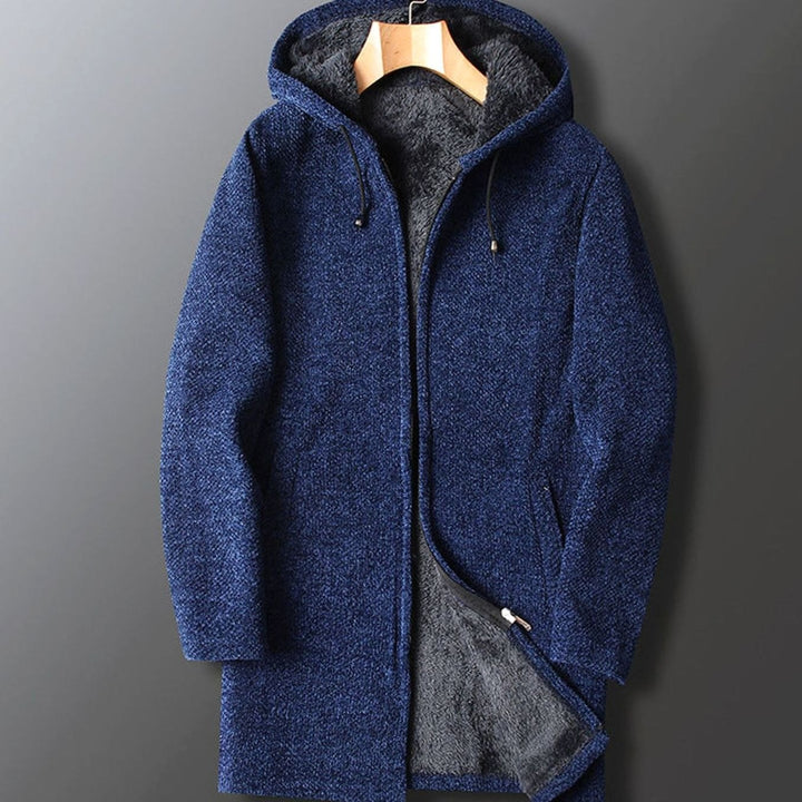 Men's Fleece-Lined Full-Length Drawstring Hooded Coat - Navy Blue