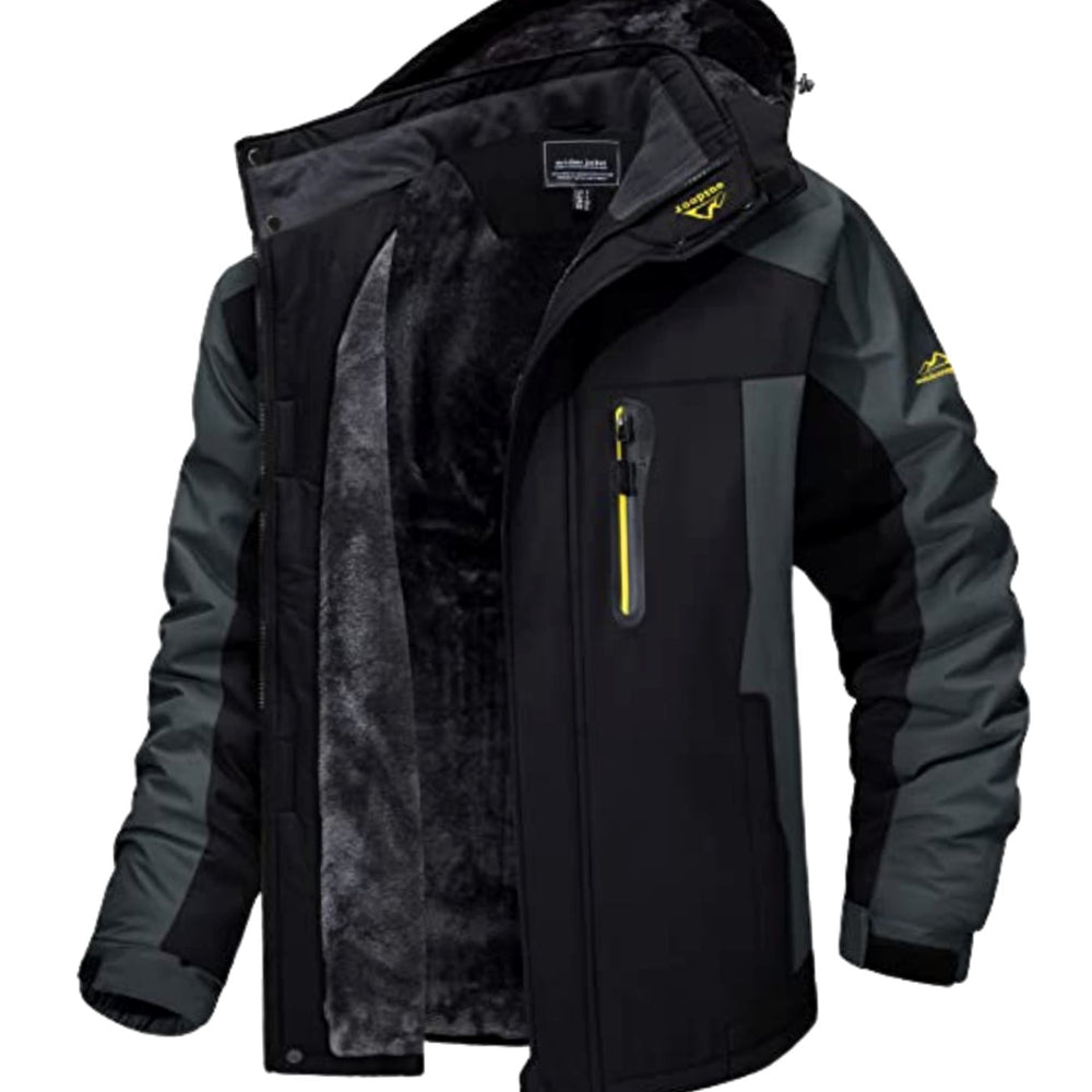 Men's Fleece-Lined Hooded Heavy-Duty Winter Jackets - Black