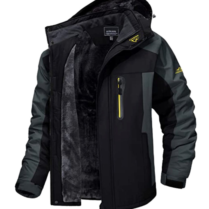 Men's Fleece-Lined Hooded Heavy-Duty Winter Jackets - Black