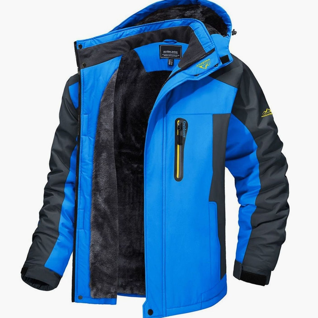 Men's Fleece-Lined Hooded Heavy-Duty Winter Jackets - Light Blue