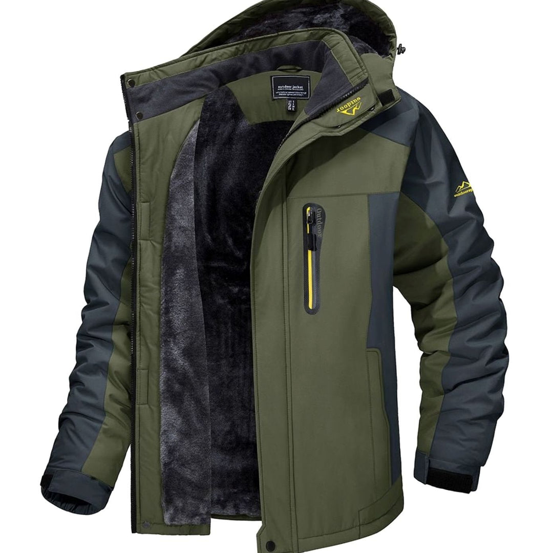 Men's Fleece-Lined Insulated Hooded Winter Jackets - Army Green