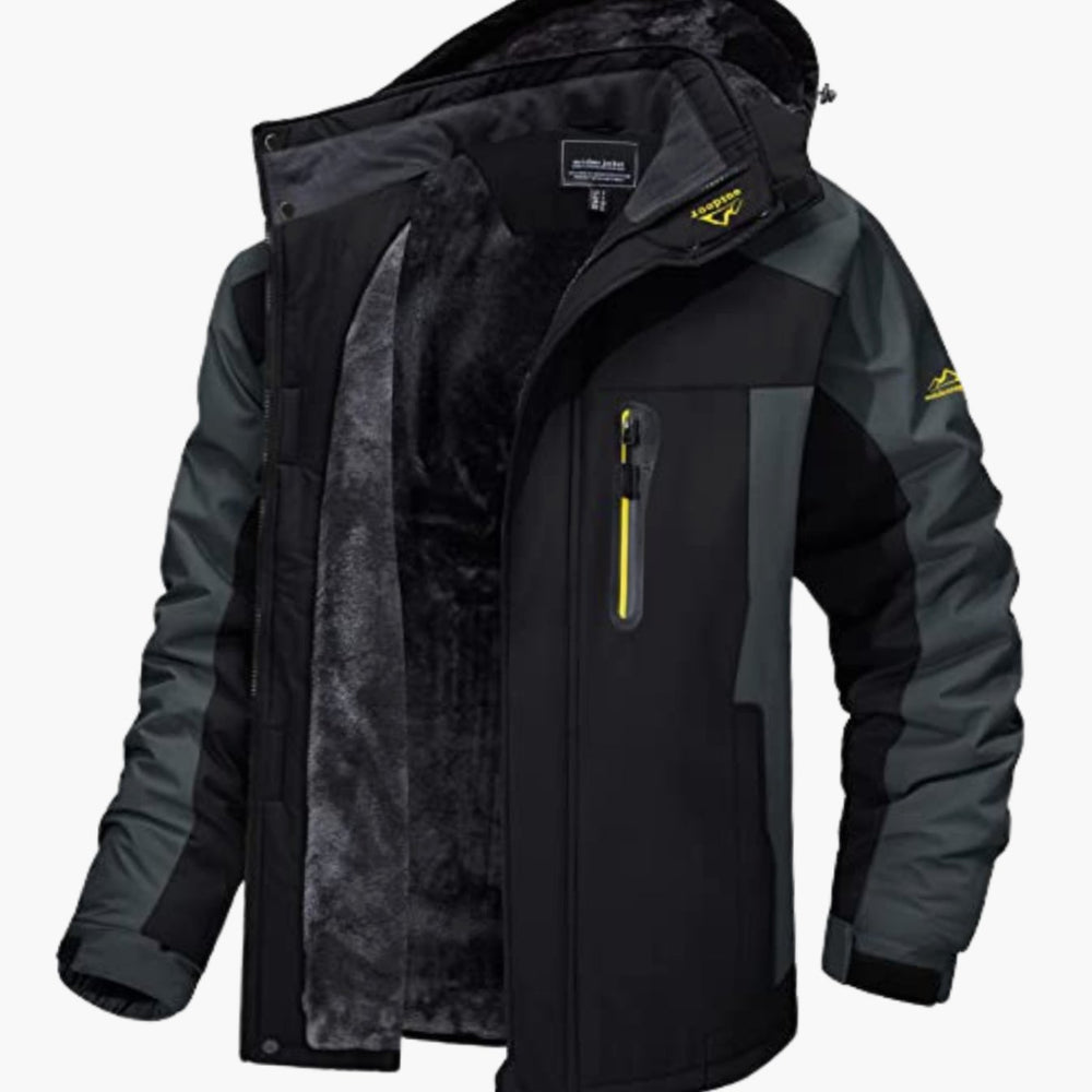 Men's Fleece-Lined Insulated Hooded Winter Jackets - Black