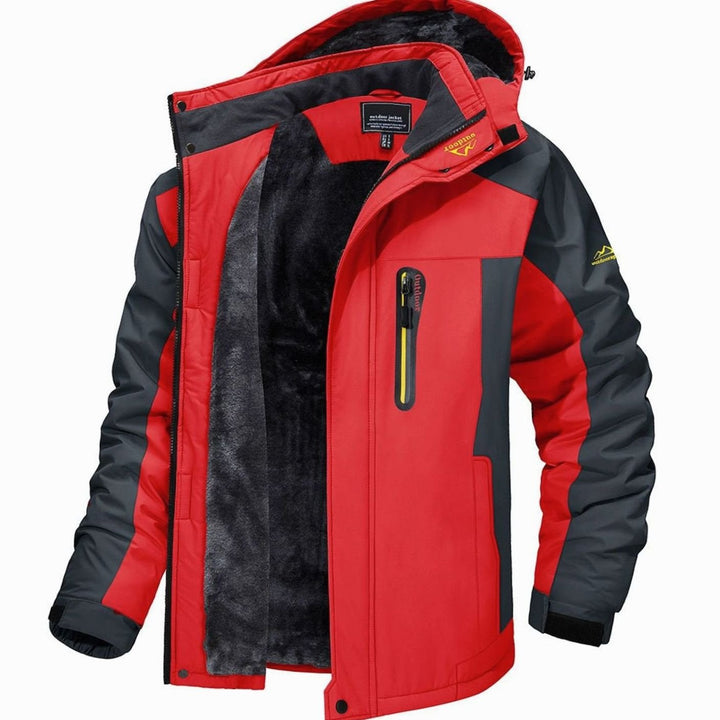 Men's Fleece-Lined Insulated Hooded Winter Jackets - Red