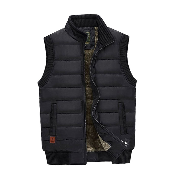 Men's Fleece-Lined Quilted Stand-Collar Sleeveless Vest - Black