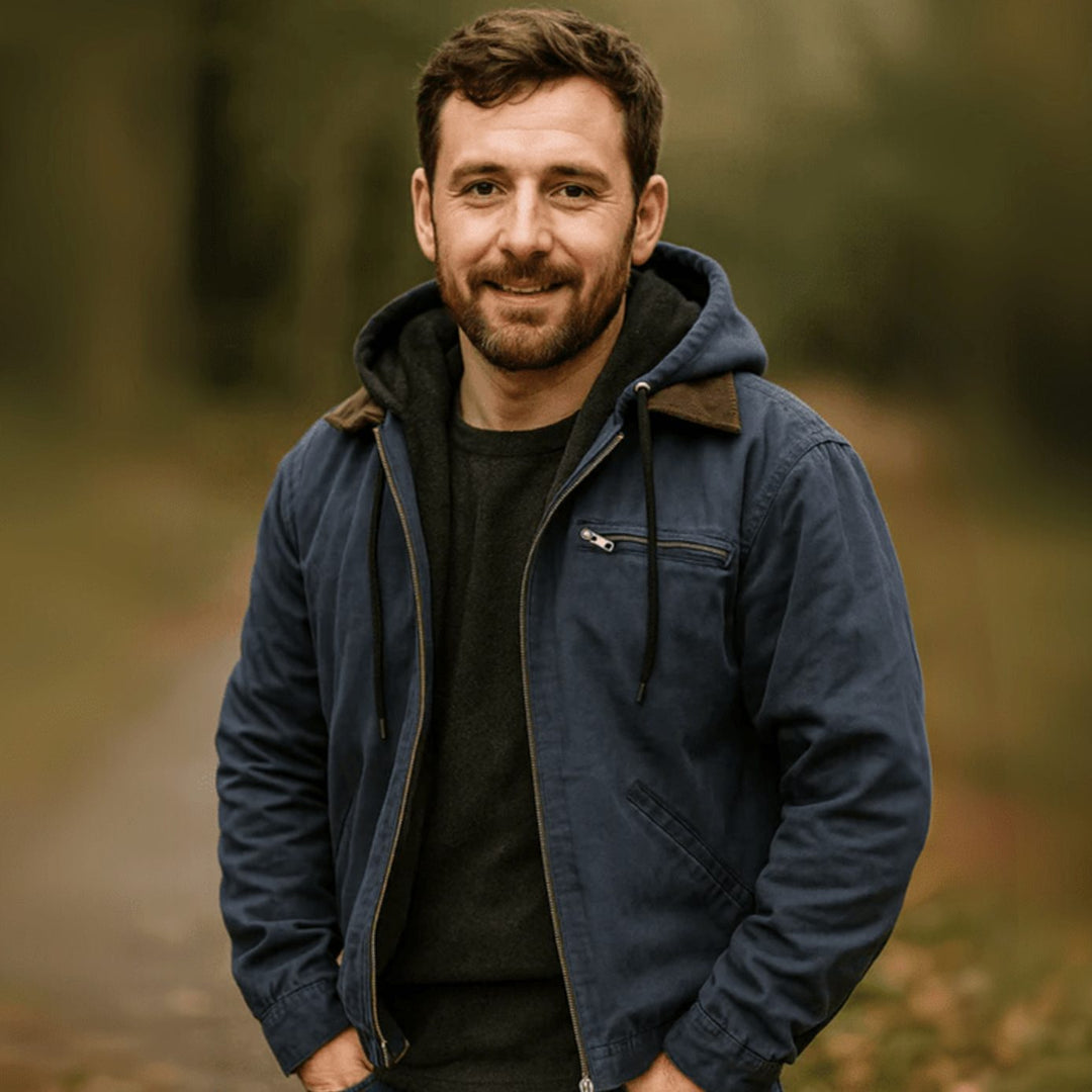 Men's Fleece-Lined Zip-Up Hooded Jacket Casual Outerwear