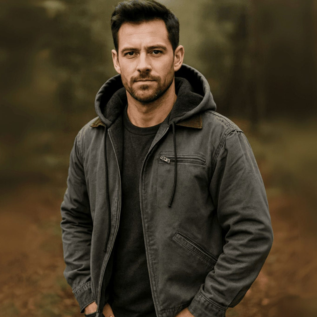 Men's Fleece-Lined Zip-Up Hooded Jacket Casual Outerwear