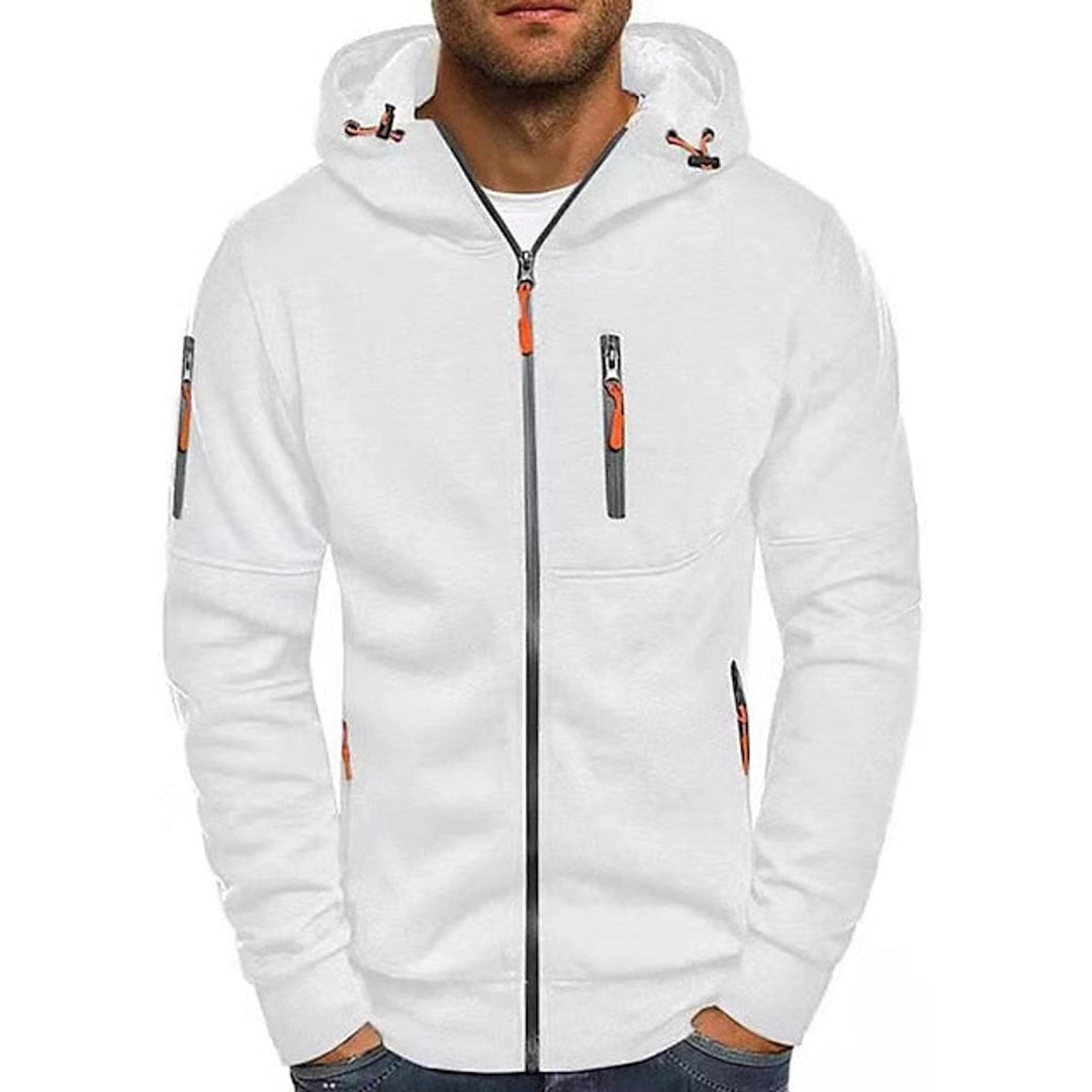 Men's Full-Zip Hooded Knit Sweater Drawstring Pullover - White