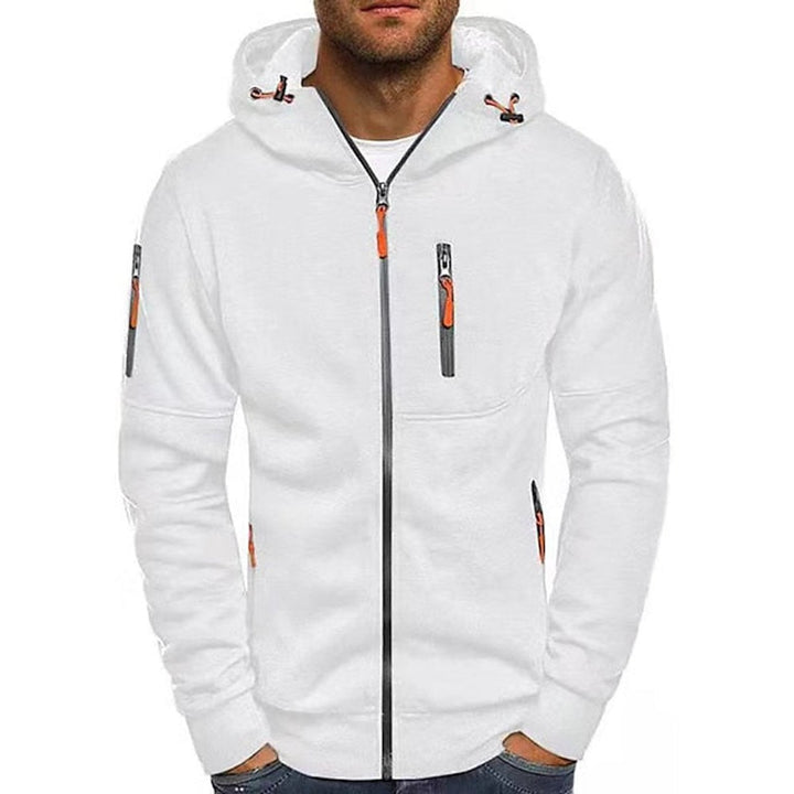 Men's Full-Zip Hooded Knit Sweater Drawstring Pullover - White