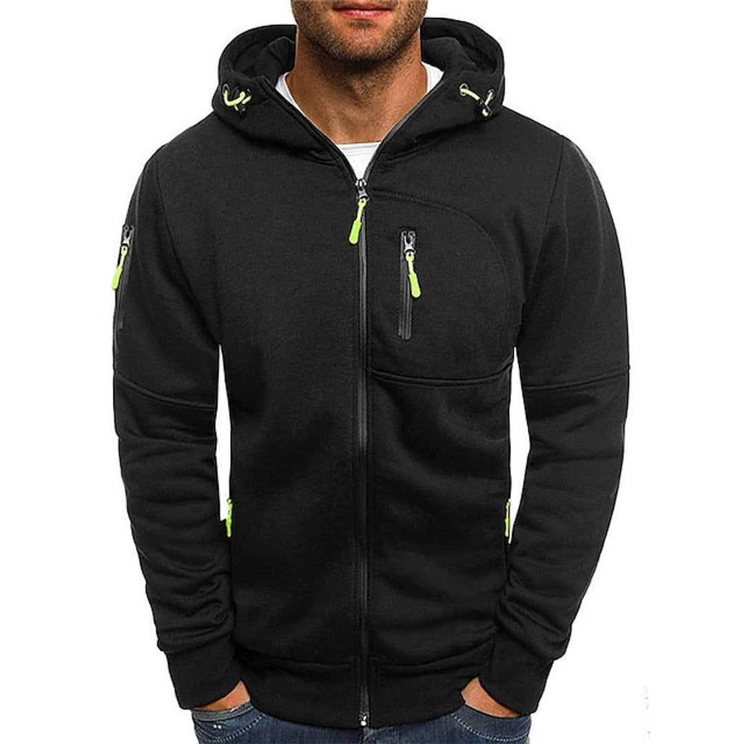 Men's Full-Zip Hooded Knit Sweater Drawstring Pullover - Black