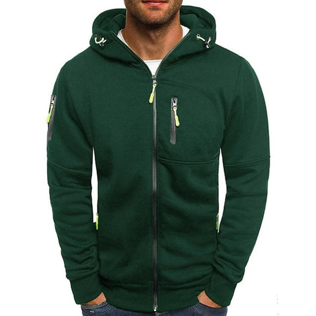 Men's Full-Zip Hooded Knit Sweater Drawstring Pullover - Green