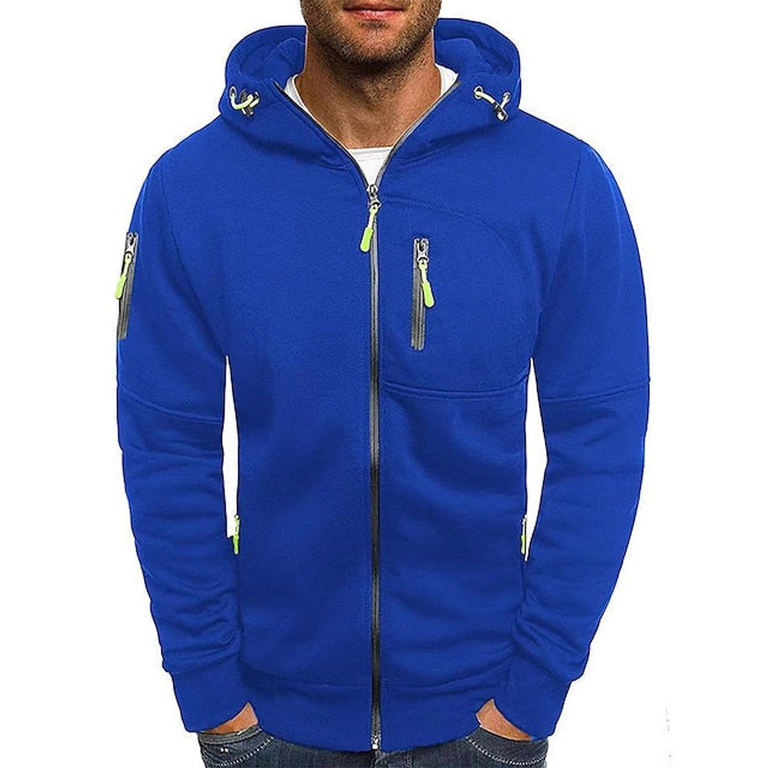 Men's Full-Zip Hooded Knit Sweater Drawstring Pullover - Blue