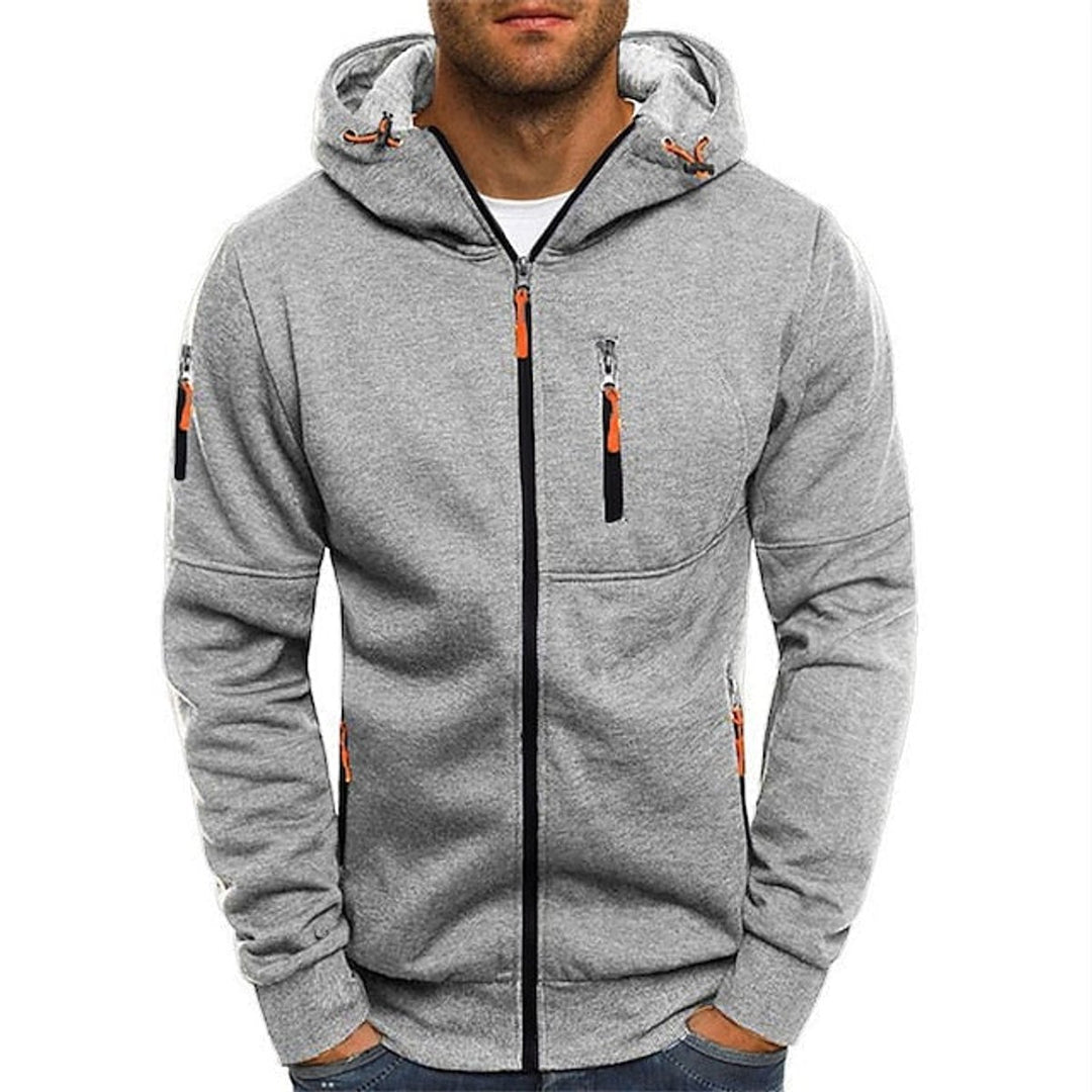 Men's Full-Zip Hooded Knit Sweater Drawstring Pullover - Light Gray
