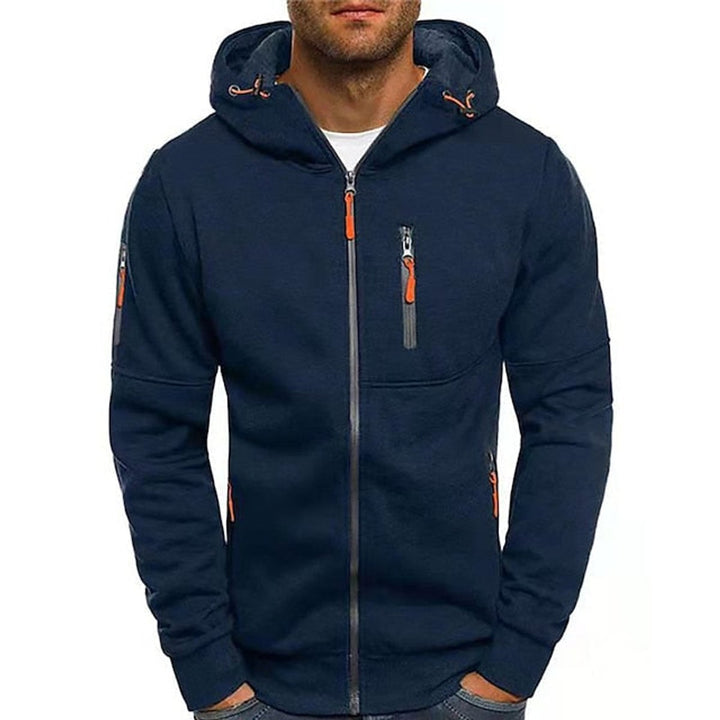 Men's Full-Zip Hooded Knit Sweater Drawstring Pullover - Navy