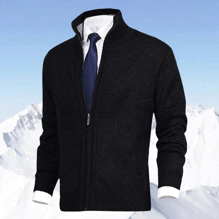 Men's Full-Zip Mock Neck Knit Mens Cardigan Sweater Jacket - Black