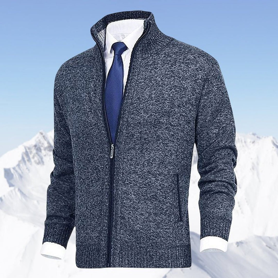 Men's Full-Zip Mock Neck Knit Mens Cardigan Sweater Jacket - Blue