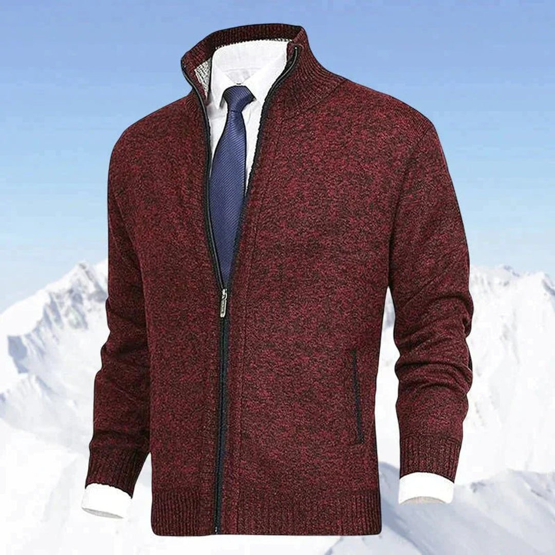 Men's Full-Zip Mock Neck Knit Mens Cardigan Sweater Jacket - Red
