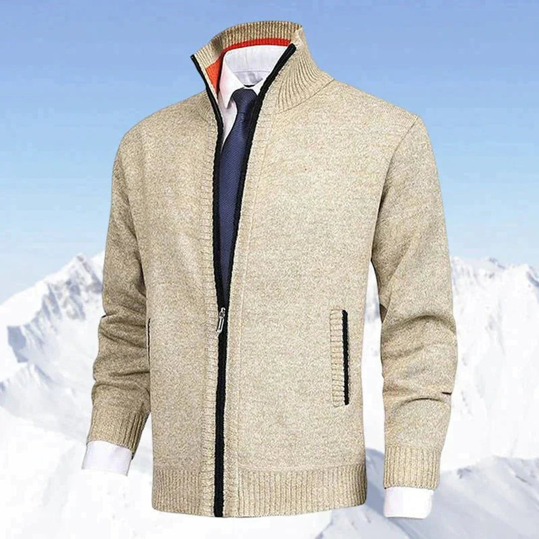 Men's Full-Zip Mock Neck Knit Mens Cardigan Sweater Jacket - Beige