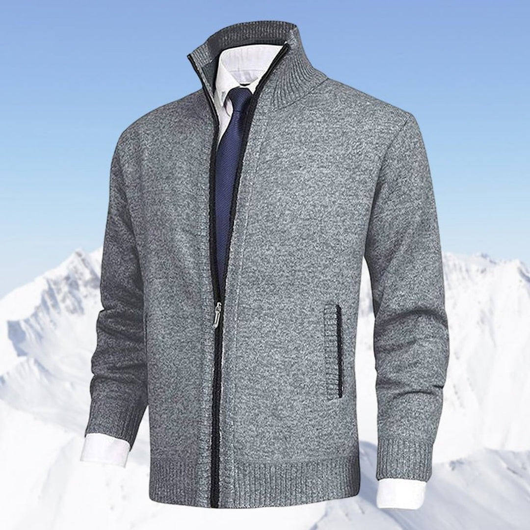 Men's Full-Zip Mock Neck Knit Mens Cardigan Sweater Jacket - Light Gray