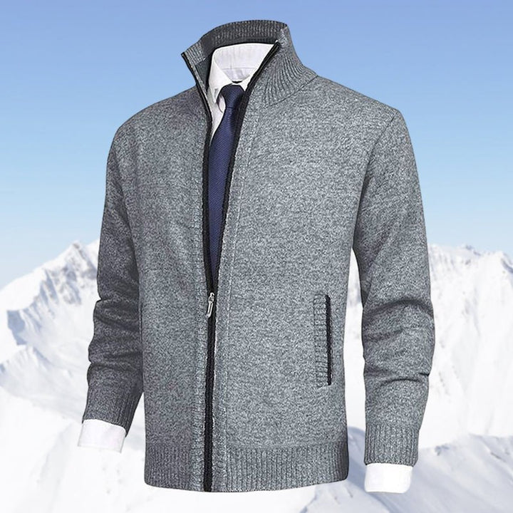 Men's Full-Zip Mock Neck Knit Mens Cardigan Sweater Jacket - Light Gray