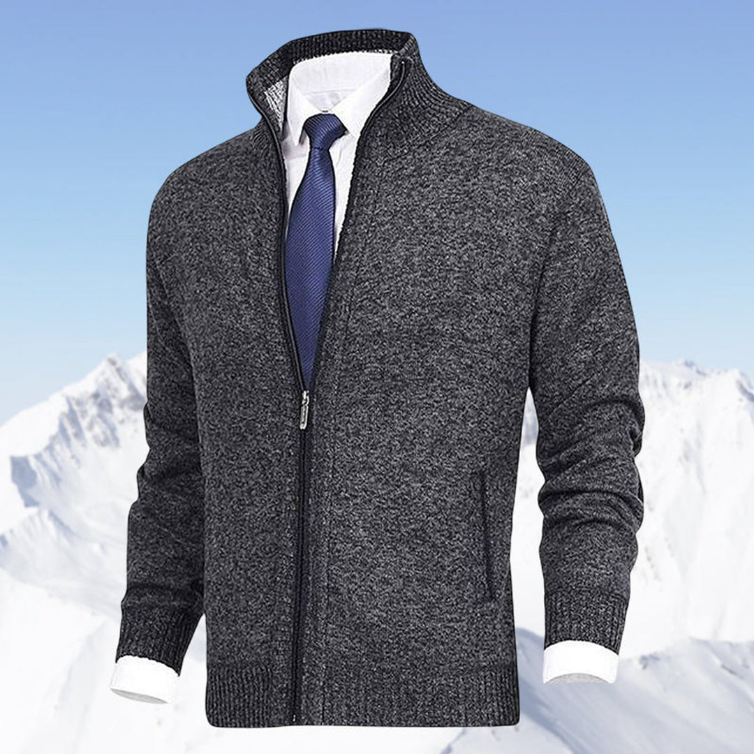 Men's Full-Zip Mock Neck Knit Mens Cardigan Sweater Jacket - Dark Gray