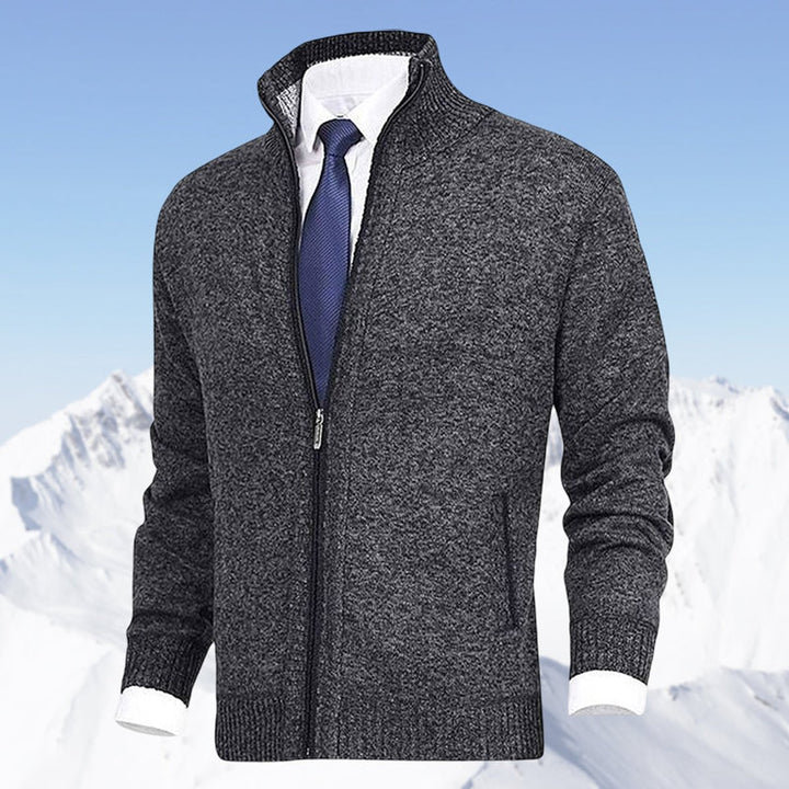 Men's Full-Zip Mock Neck Knit Mens Cardigan Sweater Jacket - Dark Gray