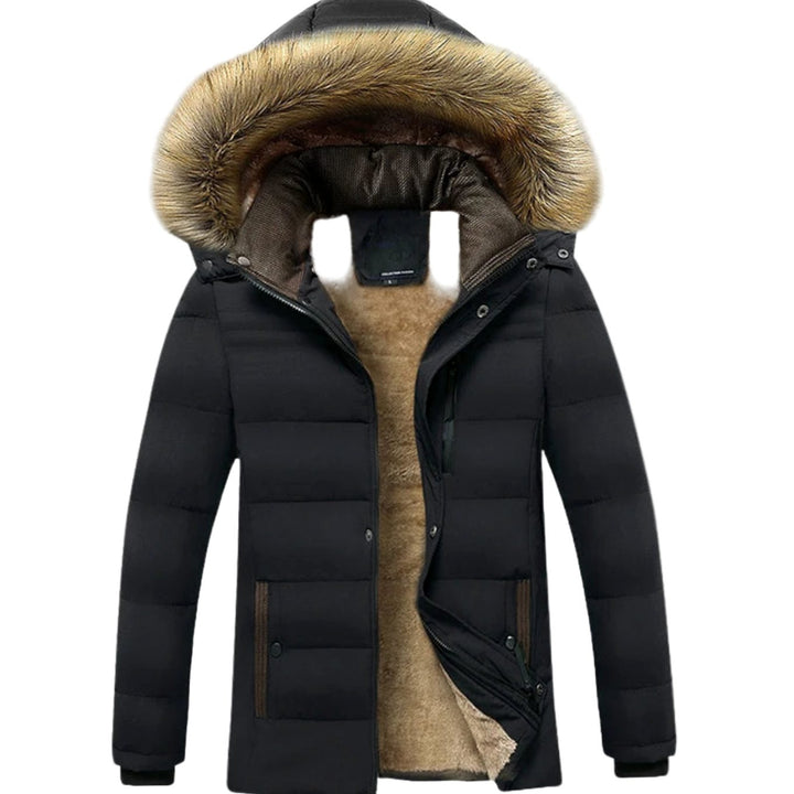 Men's Fur-Lined Hooded Puffer Winter Jackets Heavy-Duty Parka
