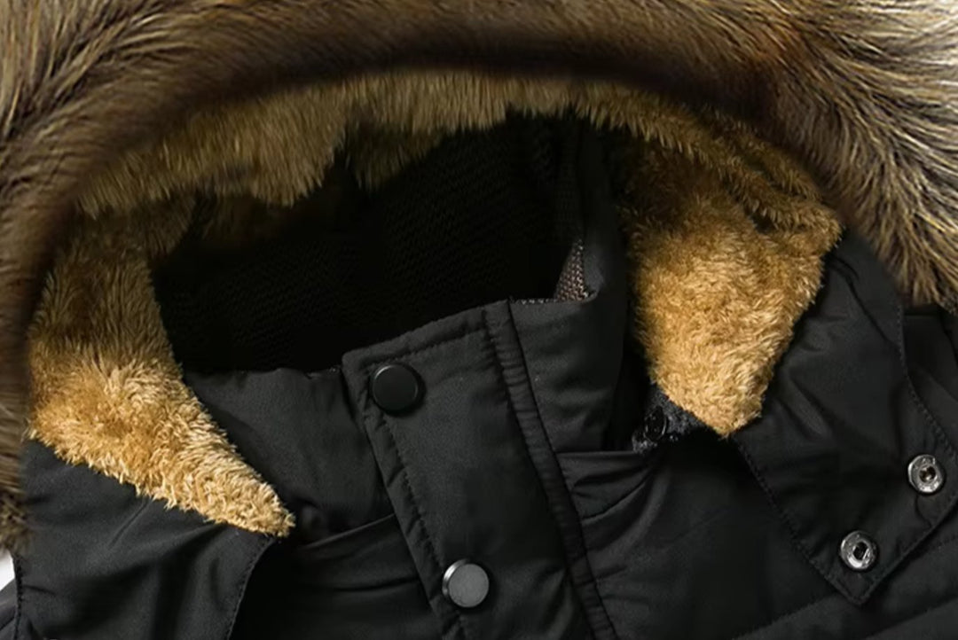 Men's Fur-Lined Hooded Puffer Winter Jackets Heavy-Duty Parka