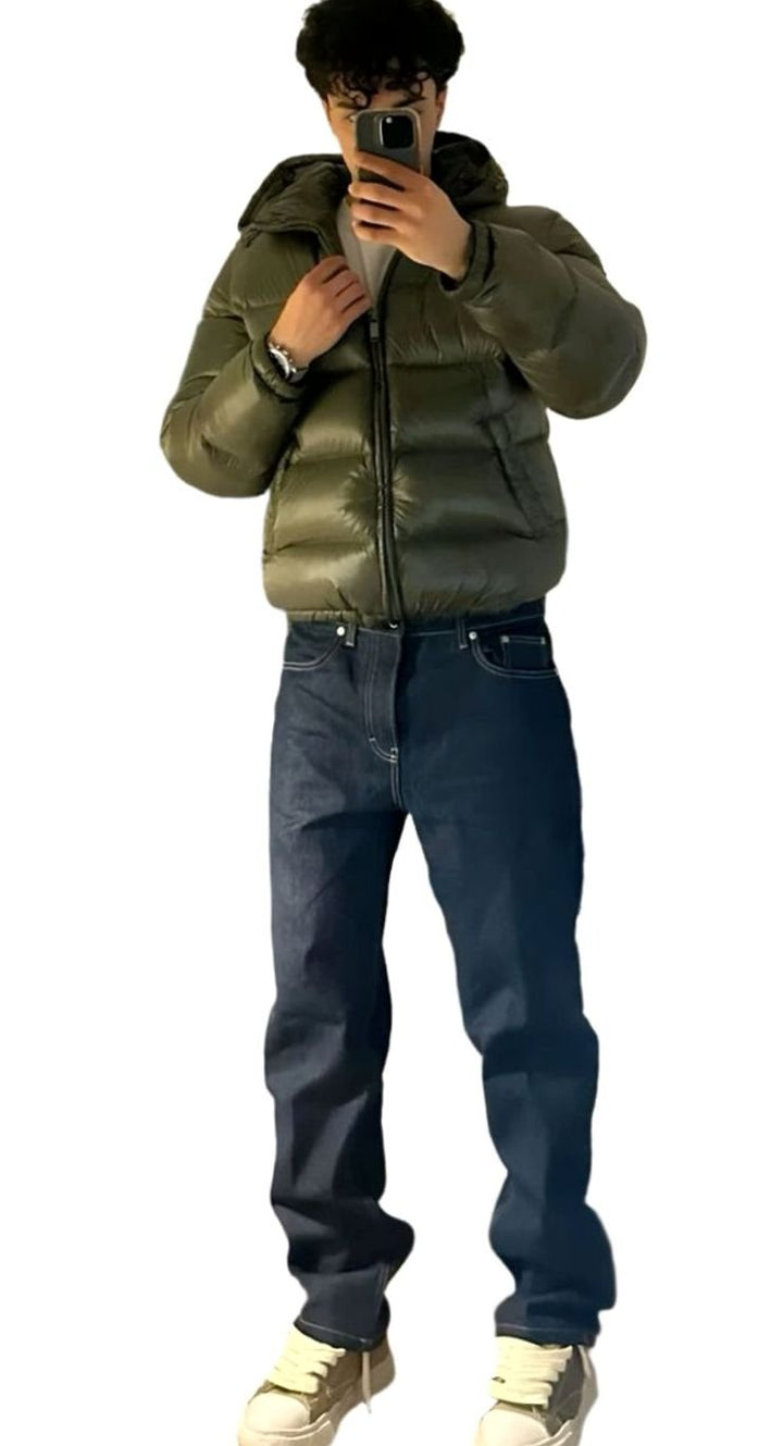 Men's Glossy Hooded Quilted Puffer Jacket - Green