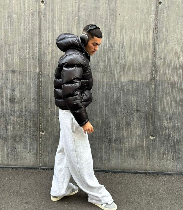 Men's Glossy Hooded Quilted Puffer Jacket