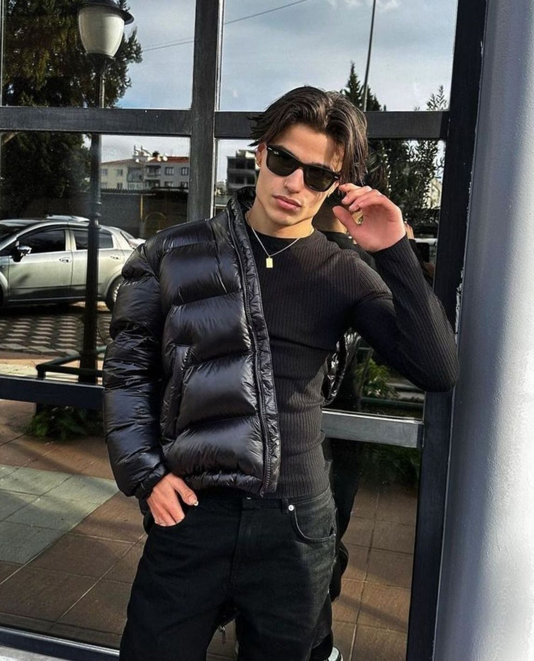 Men's Glossy Hooded Quilted Puffer Jacket