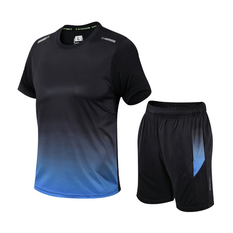 Men's Gradient Quick-Dry Breathable Athletic T-Shirt Shorts Set - Blauw