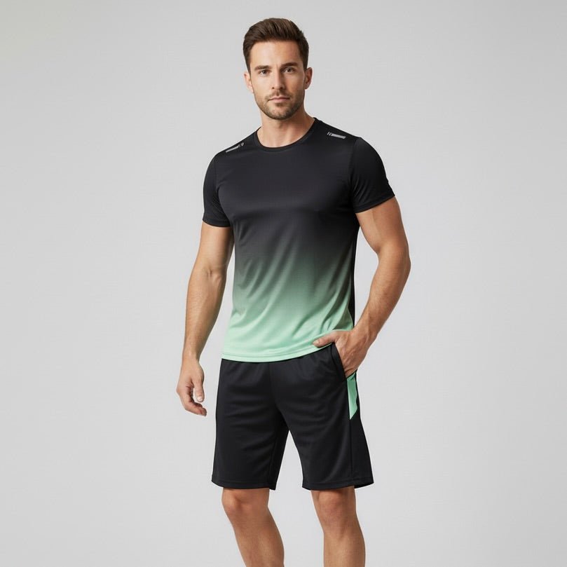 Men's Gradient Quick-Dry Breathable Athletic T-Shirt Shorts Set