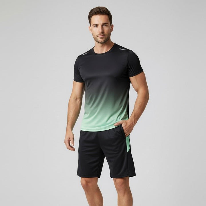 Men's Gradient Quick-Dry Breathable Athletic T-Shirt Shorts Set