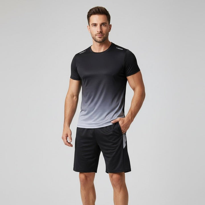Men's Gradient Quick-Dry Breathable Athletic T-Shirt Shorts Set
