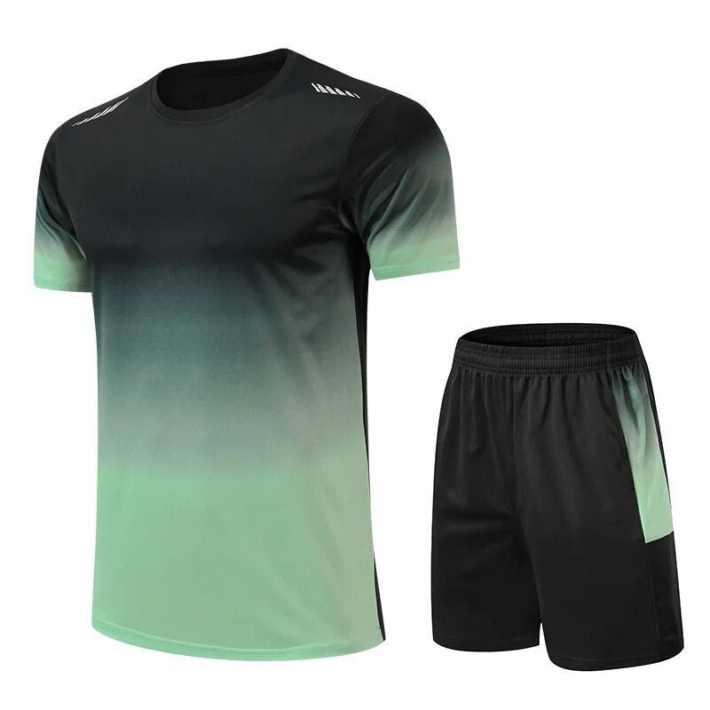 Men's Gradient Quick-Dry Breathable Athletic T-Shirt Shorts Set - Groen