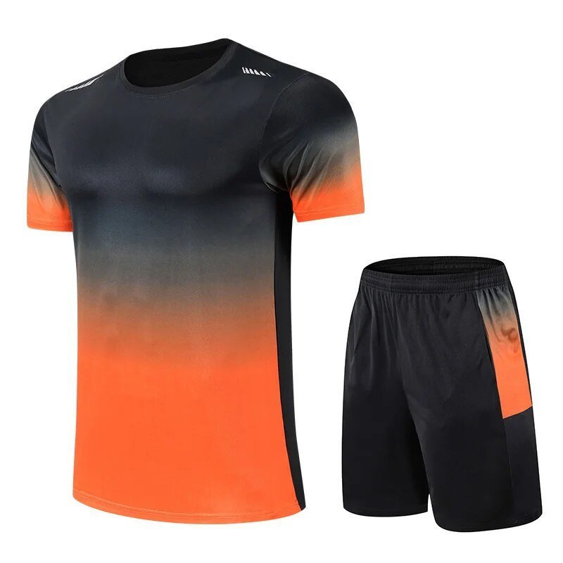 Men's Gradient Quick-Dry Breathable Athletic T-Shirt Shorts Set - Oranje