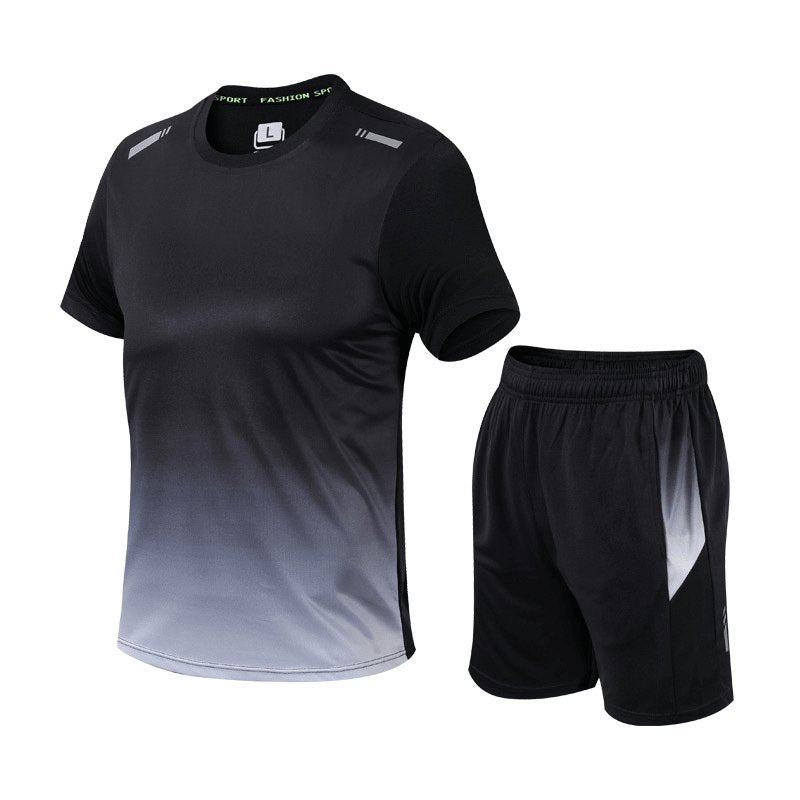 Men's Gradient Quick-Dry Breathable Athletic T-Shirt Shorts Set - Grijs