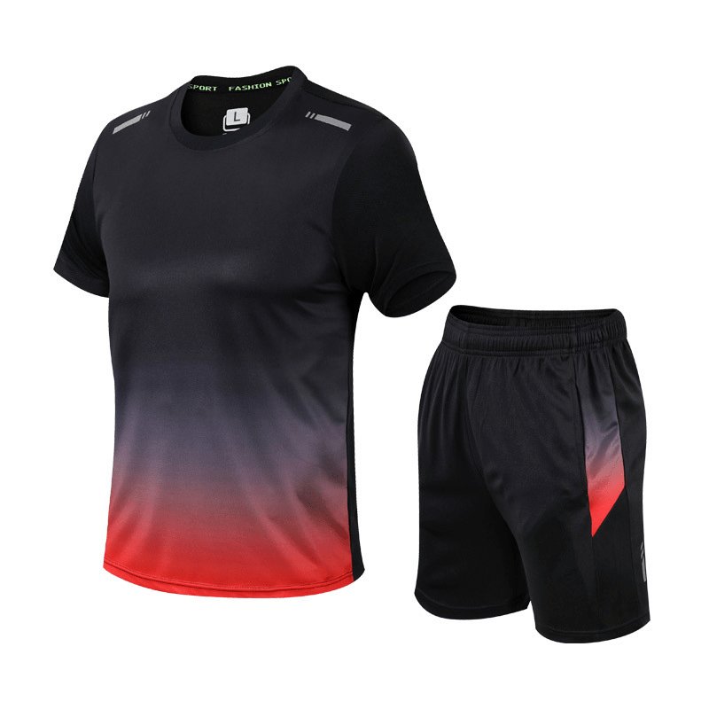 Men's Gradient Quick-Dry Breathable Athletic T-Shirt Shorts Set - Rood