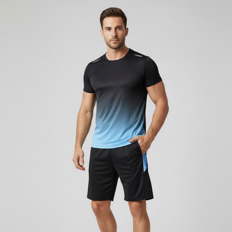 Men's Gradient Quick-Dry Breathable Athletic T-Shirt Shorts Set