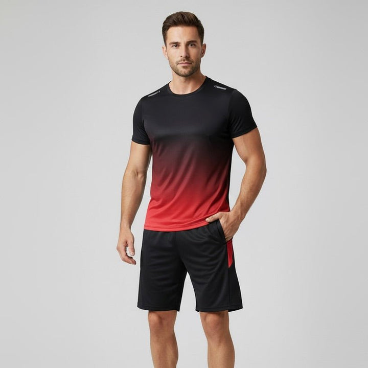 Men's Gradient Quick-Dry Breathable Athletic T-Shirt Shorts Set