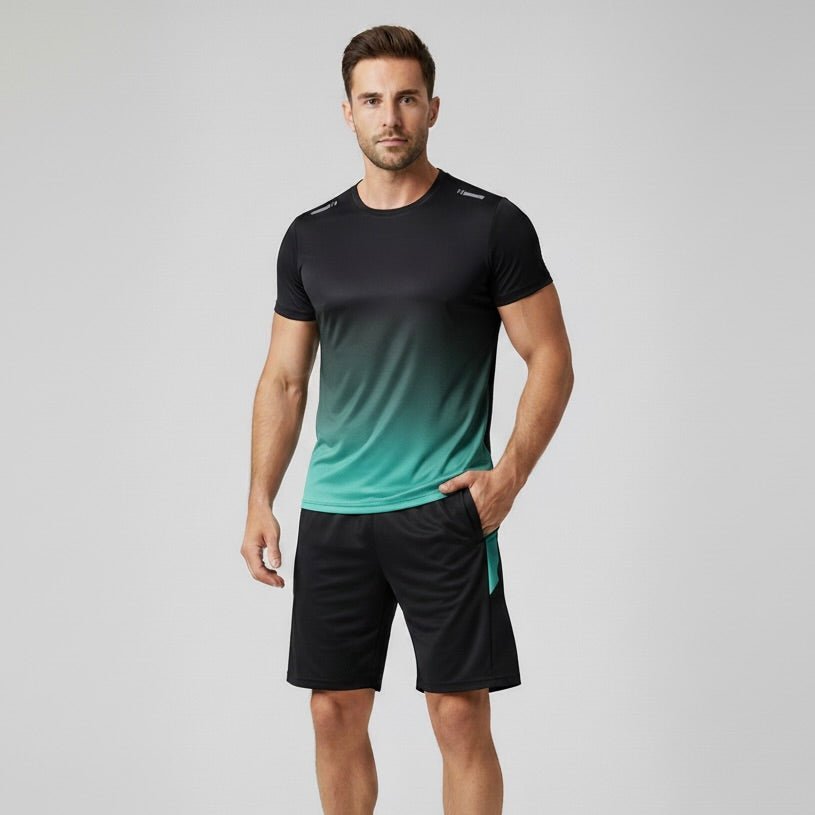 Men's Gradient Quick-Dry Breathable Athletic T-Shirt Shorts Set