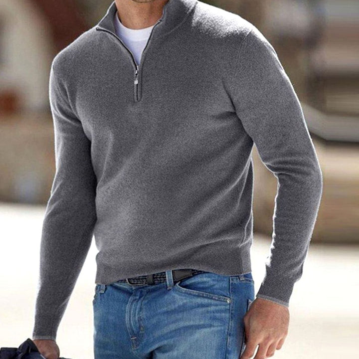 Men's Half-Zip Knit Warm Jumper Pullover Sweater - Grey