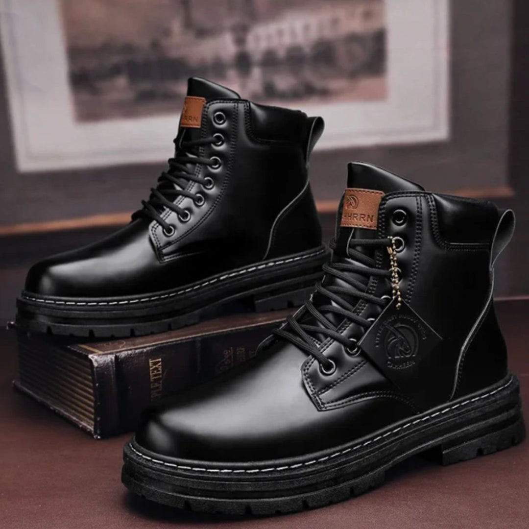 Men's Heavy-Duty Ankle Lace Up Boots Rugged Cushioned - Black