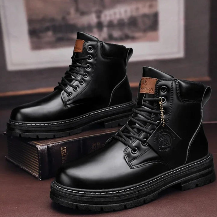 Men's Heavy-Duty Ankle Lace Up Boots Rugged Cushioned - Black